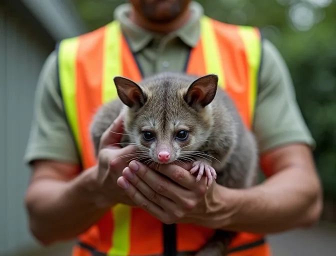 Animal handler safely recovering a deceased possum in Warrenheip